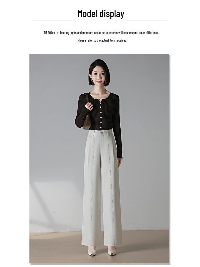 Hengyuanxiang Damen Baumwolle Hohe Taille Schlankmachende Weitbein-Hose - Elastisch, Lässig, Fließender Anzug für Frühling/Herbst