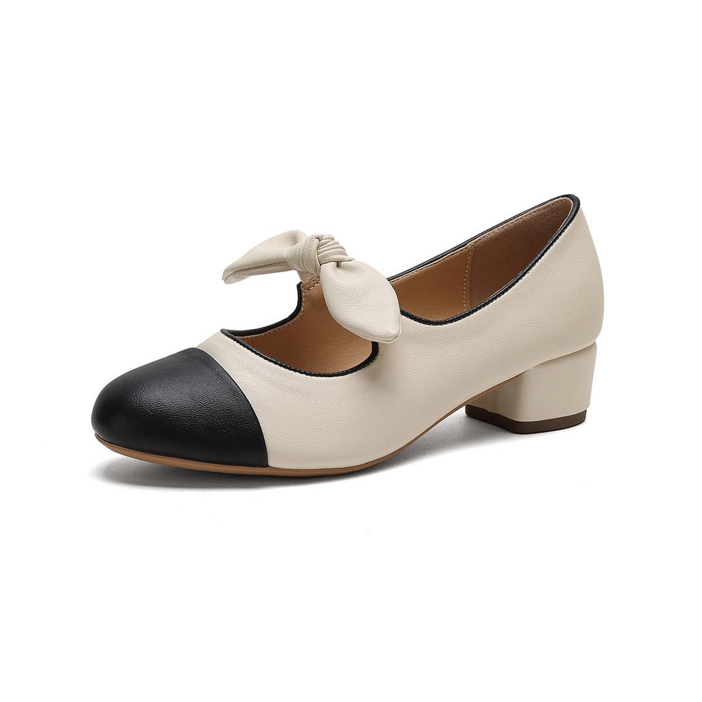 6221-6 French With Skirt, Small Fragrant Style Single Shoes, Women'S Bow, Ballet Thick Heel, Mary Jane Shoes
