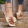 Slippers women's 2025 summer outer wear fashionable flat bottom non-slip one-word drag large size foreign trade flowers women's cool slippers