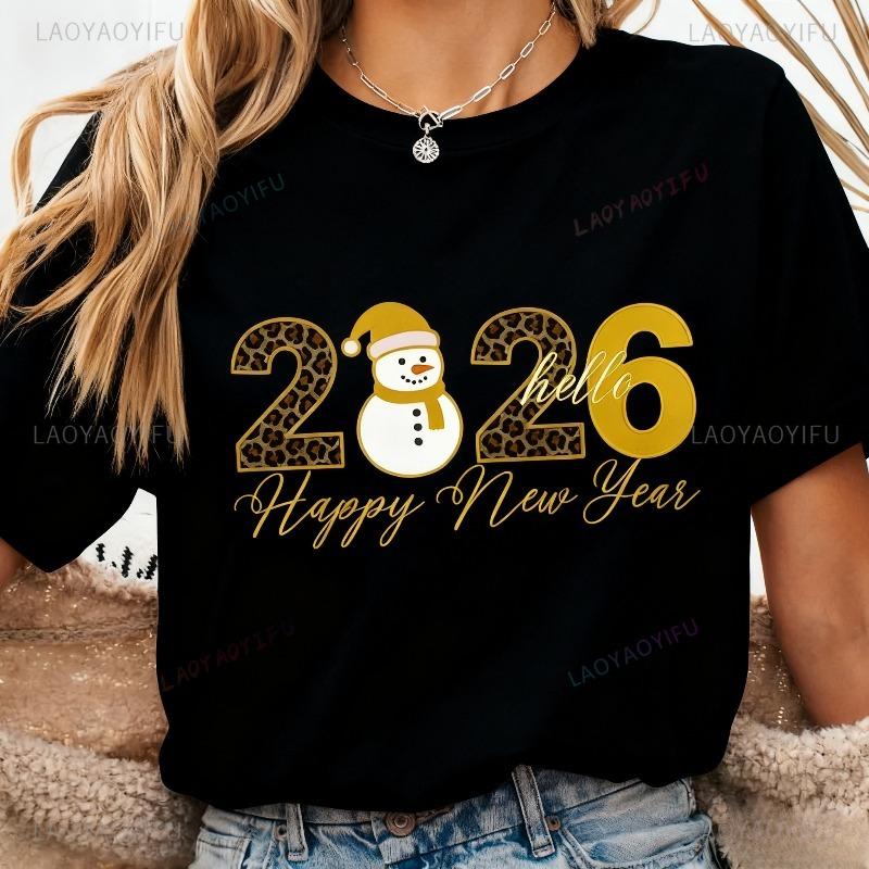 

Happy New Year Shirt Hello 2026 Shirt Merry Christmas 2026 Tee New Year Party Outfits Round Collar New Year Short-sleeved M