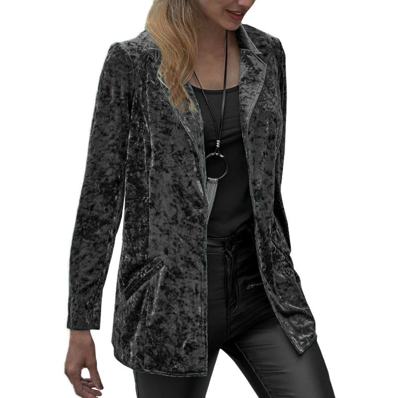 

Костюм весна-осень женский повседневный бархатный костюм на одной пуговице однотонные женские куртки и пальто XL чёрный