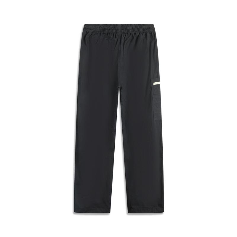 Li Ning Solid Color Mid Waist Drawstring Versatile Straight Leg Casual Pants Men bottoms Black AKXV177-3