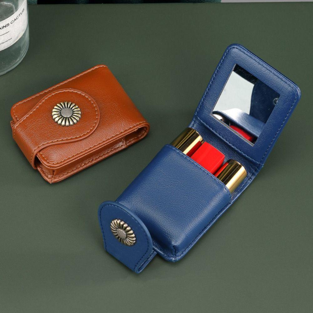 PU Leather Makeup Bag with Mirror Lipstick Storage Mini Storage Bag  Student
