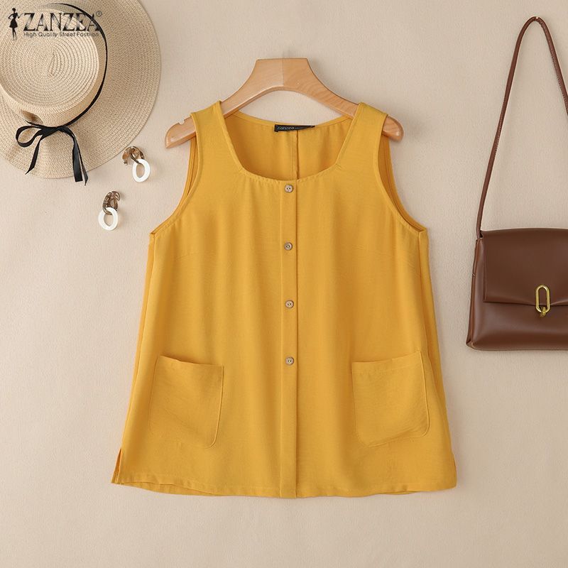 ZANZEA Dámské ležérní kulatý výstřih letní bez rukávů tílka