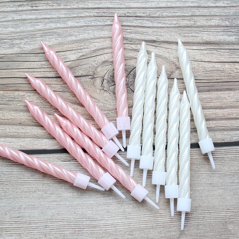 Large 6-pack Thread Candle Pearlescent White Pink Sucking Spiral Romantic Party Birthday Candle