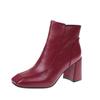 Fashion Women's Ankle Boots Autumn 2024 Fashion New Square Toe Red High Heel Shoes Casual Woman Black Side Zipper Short Boot Botas Mujer
