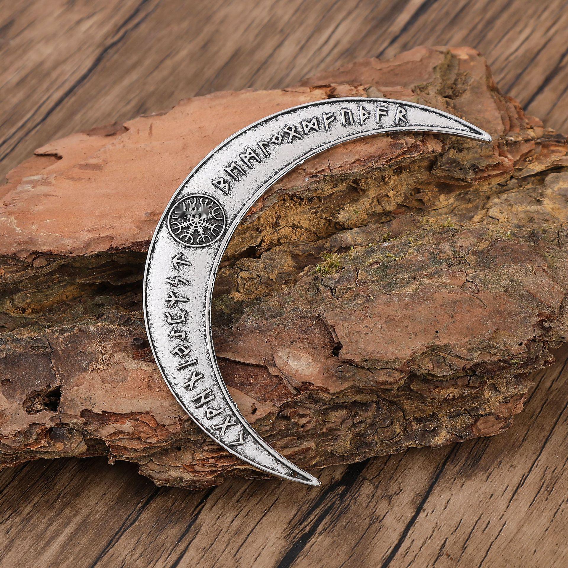 

Ретро Викинг Один Руна Полумесяц Заколка для волос - Аксессуар для волос в скандинавском стиле серебряный