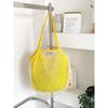 Spring Dopamine Contrasting Color Beach Bag Mesh Pocket Hollow Woven Bag Island Vacation Picnic Travel Shoulder Handbag