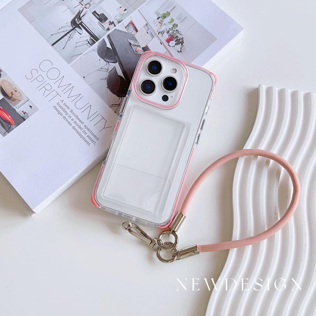 Applicable To Apple 16promax Transparent Card Case IPhone 15 Bracelet Four Corner Anti Fall Card Bag Protection Case