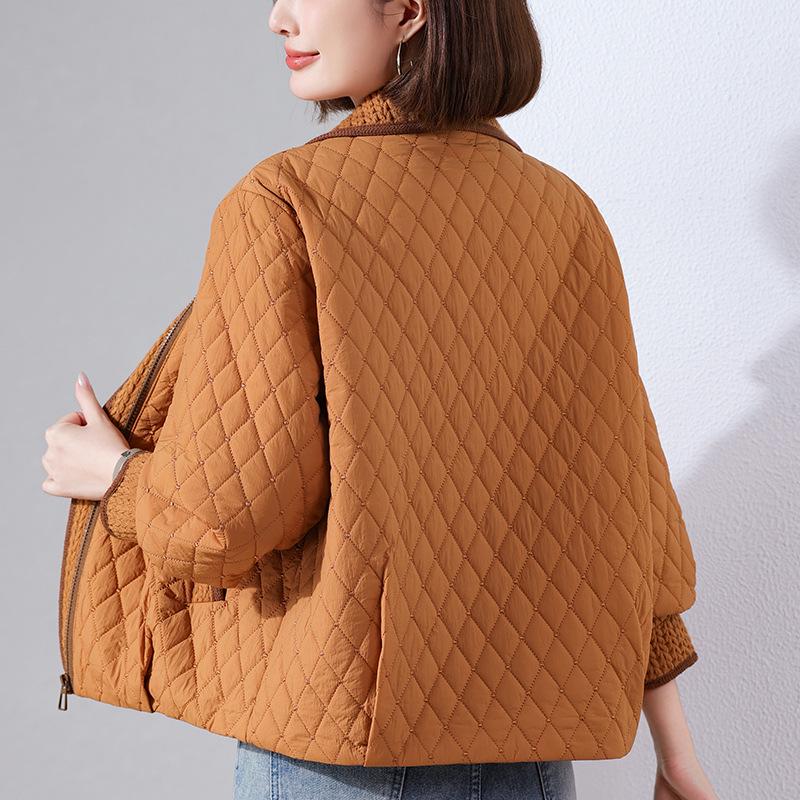 Women's Short Quilted Diamond Cotton Jacket - 2024 Autumn/Winter Casual Loose Fit for Middle-Aged Women