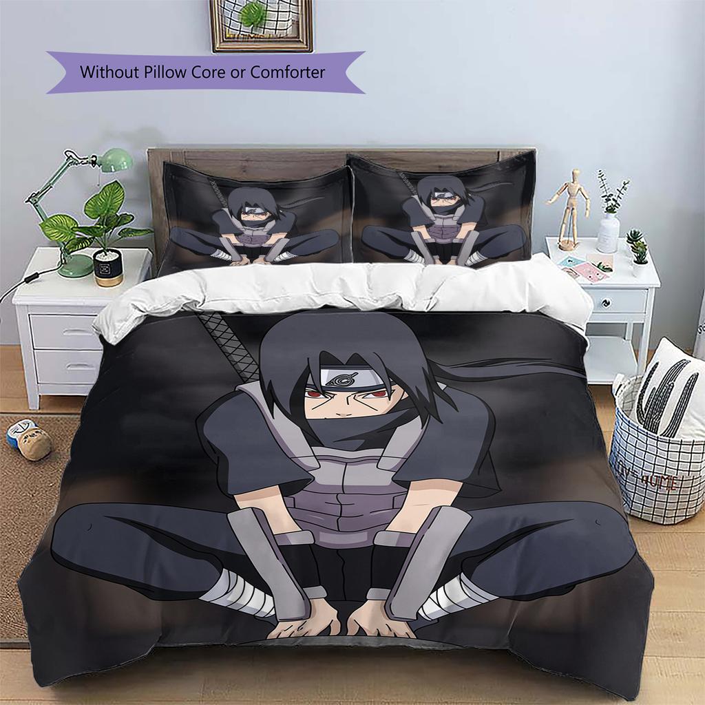 Parure de lit motif Itachi Uchiha Décoration de maison Cadeau d'anniversaire (1 housse de couette + 2 taies d'oreiller, sans garniture.)