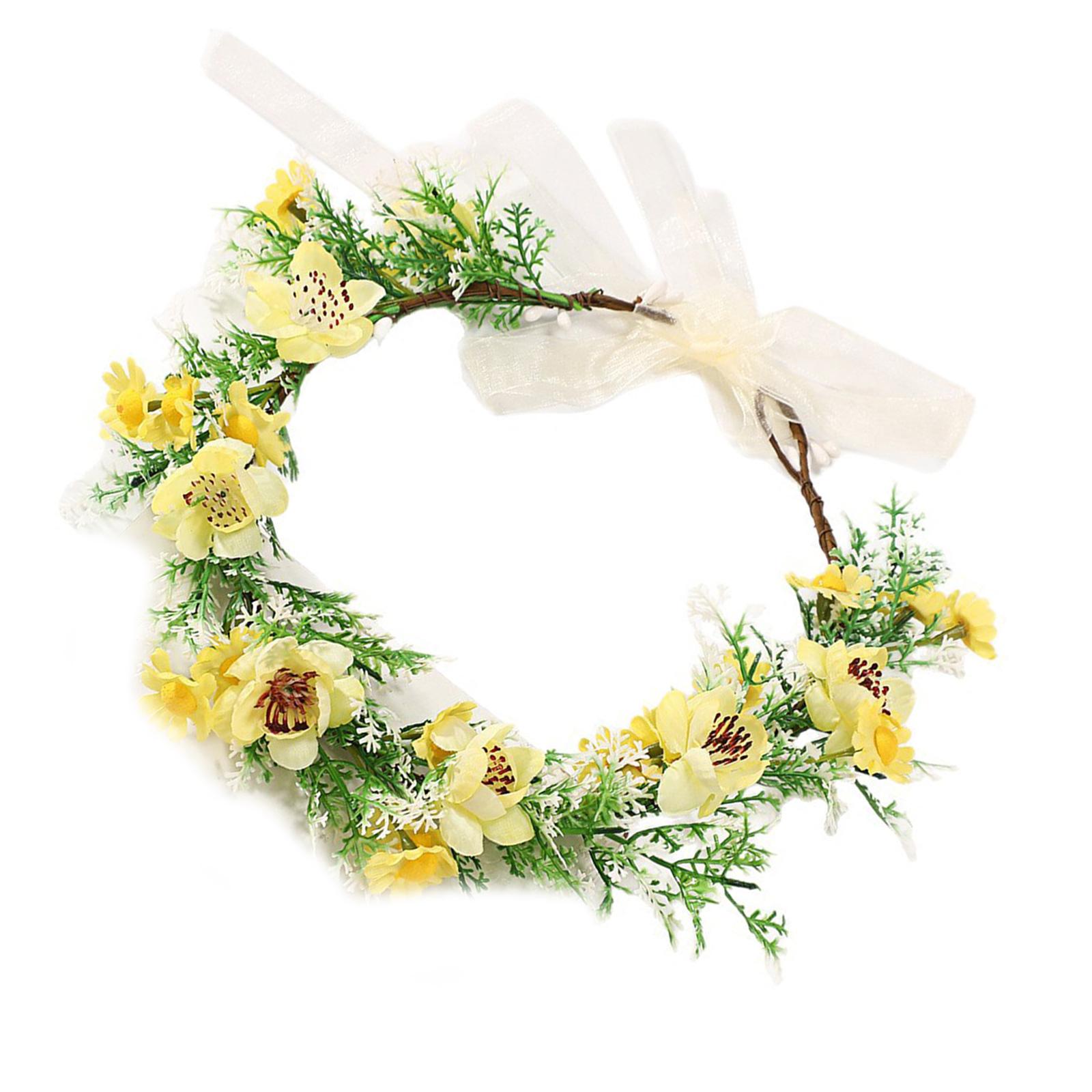 

Elastic Baby Girls Floral Headpiece Fabric Plastic Grass Tulle Ribbon Nature Styles Hair Accessory For Photoshoots жёлтый
