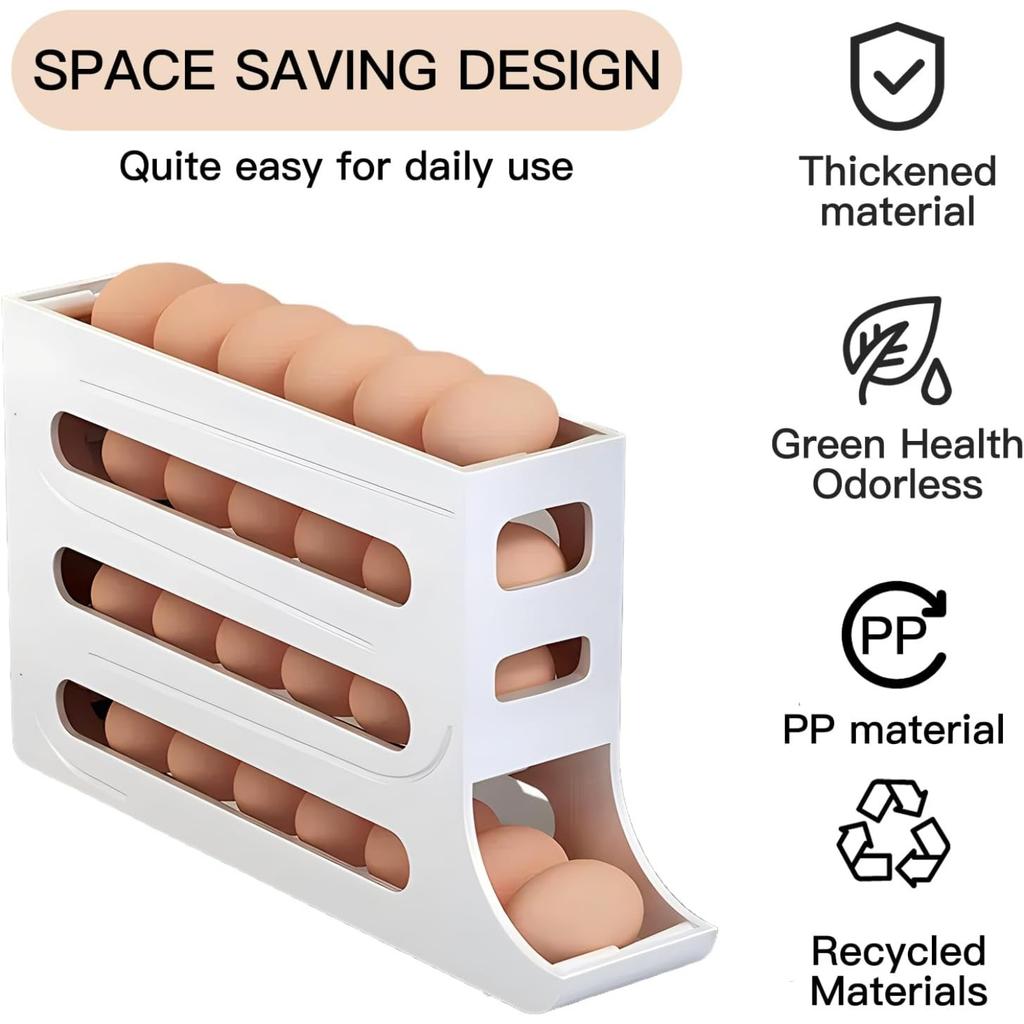 4 Tiers Egg Holder Automatic Rolling Egg Dispenser For Refrigerator Organizer Eggs Storage Container for Countertop