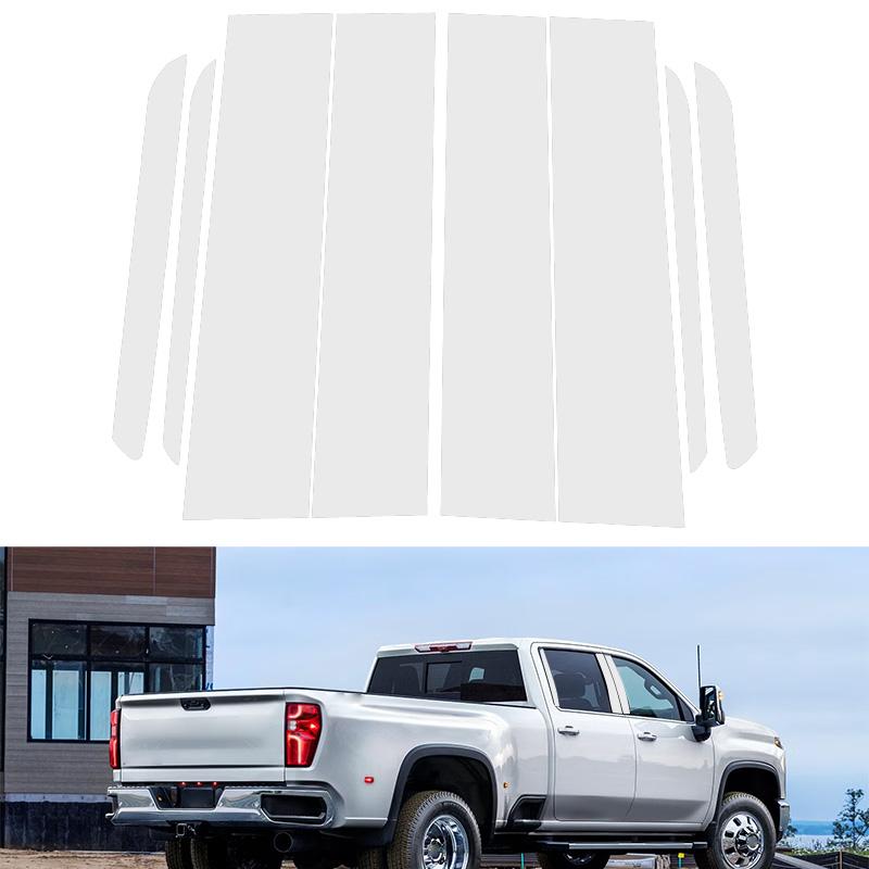 8Pcs Silvery Car Pillar Posts Window Molding Cover Trims BC Column Panel Decoration Stickers For Chevrolet Silverado 2500 HD /3500 HD 2020-2025