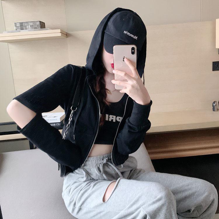 2025 Women's Trendy Hooded Short Zipper Cardigan - Long Sleeve Casual Autumn Jacket