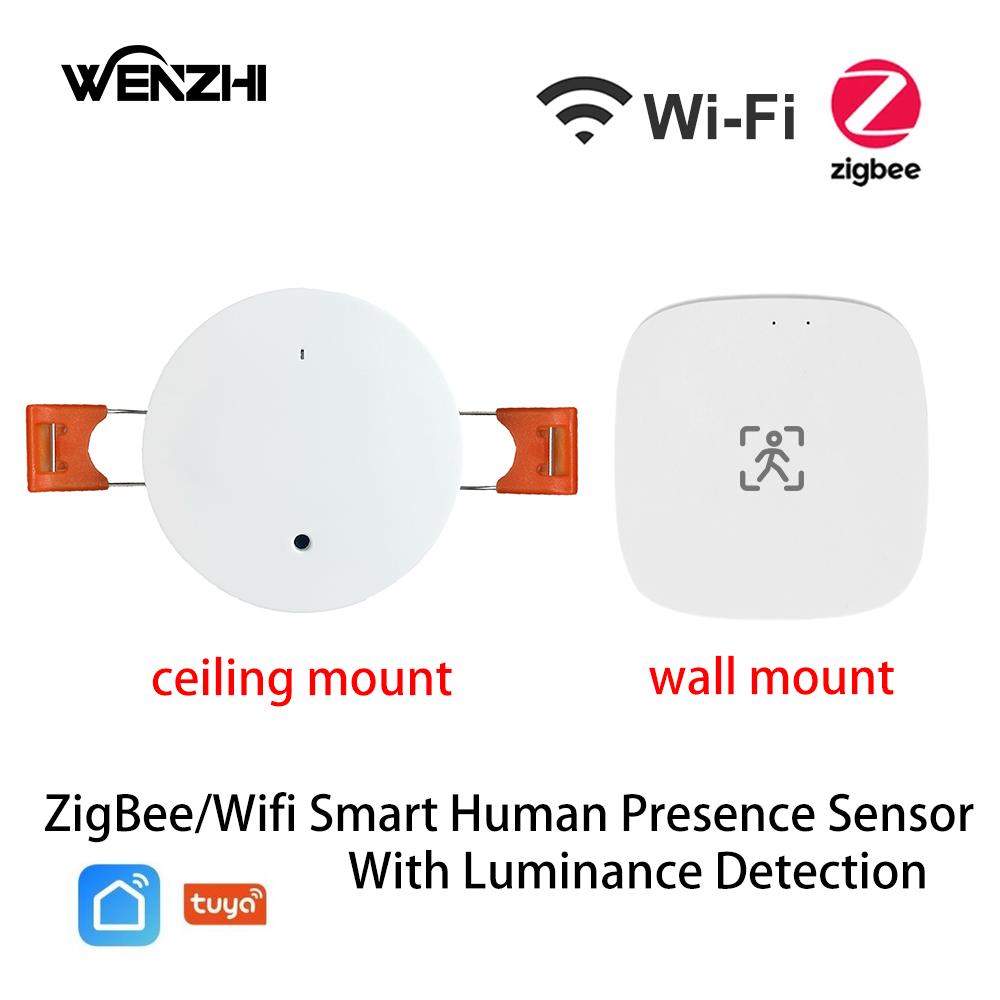 ZigBee Wifi MmWave Menschliche Anwesenheit Bewegungssensor Mit Helligkeits-/Entfernungsdetektion 5/110/220V Tuya Smart Life Hausautomation