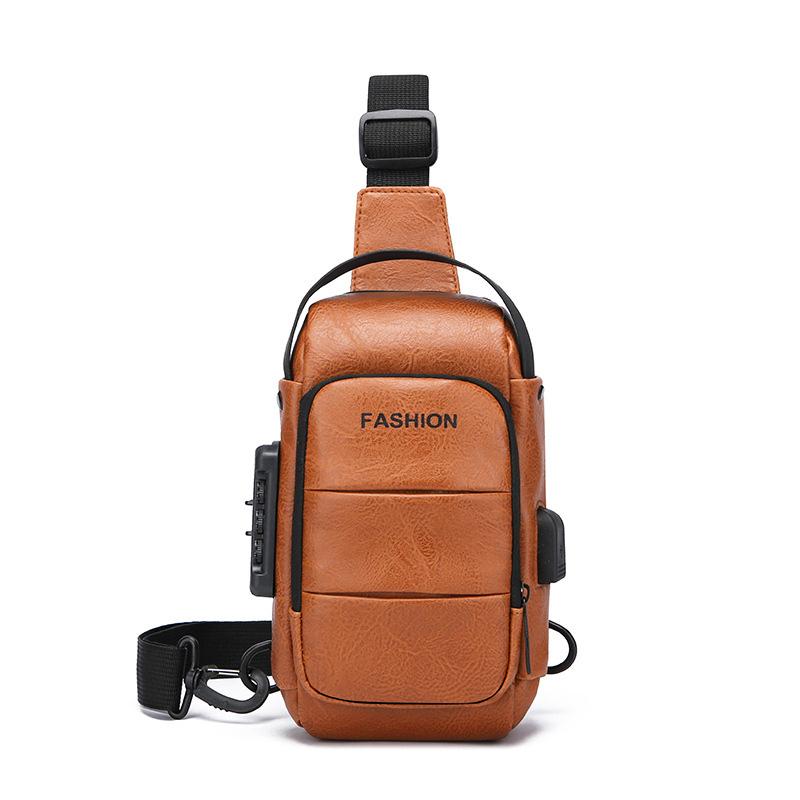 Men's Chest Bag Anti-theft USB Business Messenger Bag Multifunctional Water Repellent Shoulder Bag PU Commuter Backpack Men