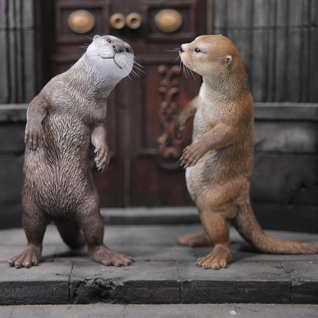 JXK Otter Otter Figur Statue Miniatur Fuchs Resin Modell Schreibtischzubehör Dekoration Geburtstagsgeschenk Bemaltes Fertigprodukt