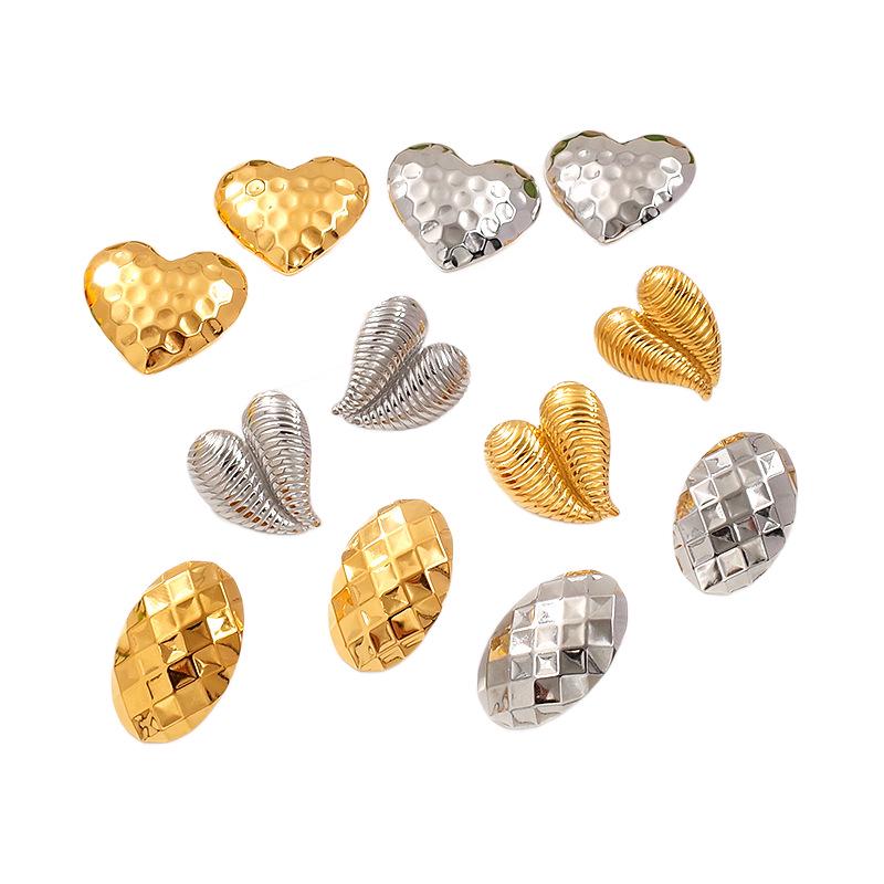 Gold Plated Geometric Heart Stud Earrings for Women - Titanium Steel, Light Luxury Ear Jewelry