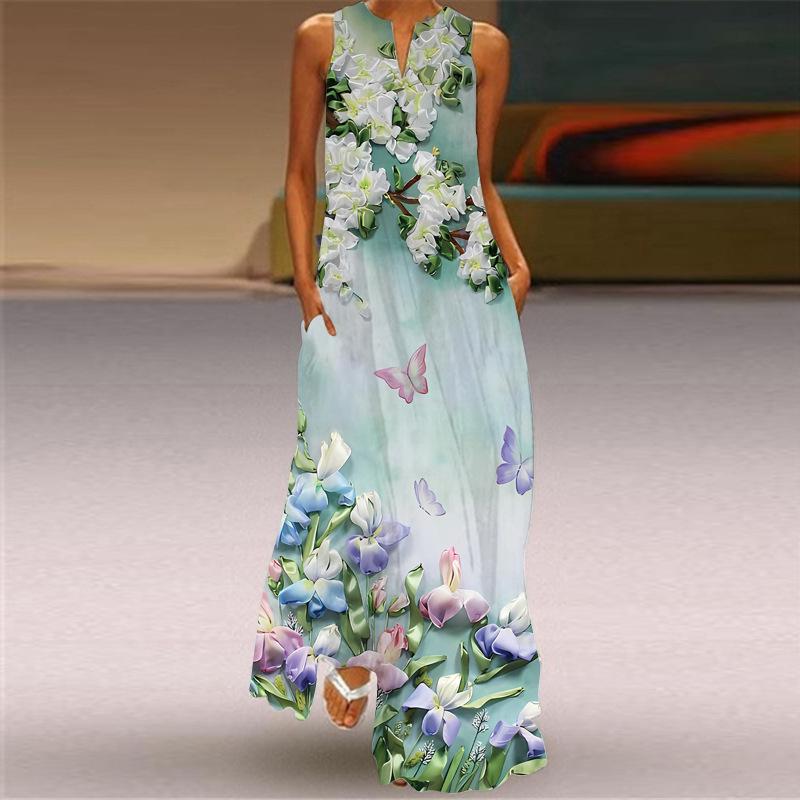 2024 Summer Retro V-Neck Multicolor Sleeveless Maxi Dress