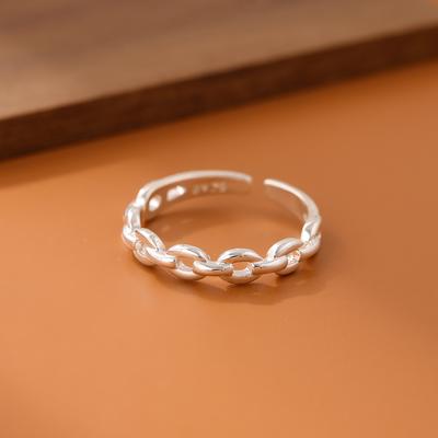 New Fashion Simple Personality Chain Shaped 925 Silver Not Allergic Hollow Fine Chain Adjustable Opening Rings R173