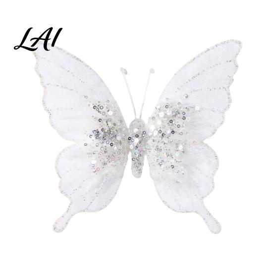 Elegant Christmas Garland Decorations Velvet Butterfly Ornaments Artificial Glitter Sequins Xmas Tree Decorative Butterflies for Trees Decoration