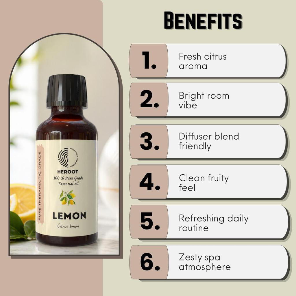 Esenciální olej z citronu – Čistý olej, svěží citrusové aroma, přírodní vůně do difuzéru