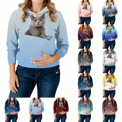Women's Fashionable Casual Long Sleeved Pocket Hooded Printed Sweatshirt