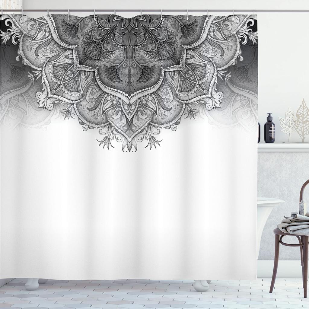 Moroccan Shower Curtain,Floral Art Vintage Style Eastern Architectural Elements Oriental Pattern,Cloth Fabric Bathroom Decor Set