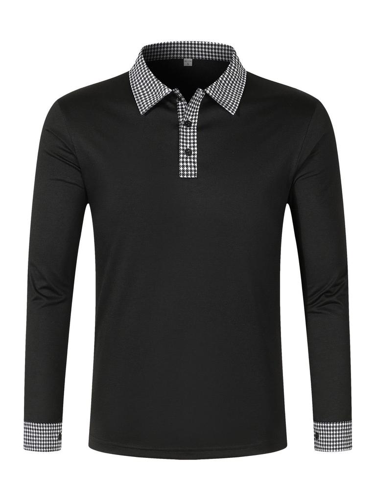 2023 Men's Contrast Color Long-Sleeved Polo Shirts for Spring and Autumn
