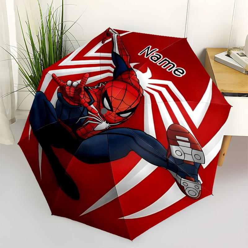 1PC SpiderMan - Custom Name Automatic Folding Umbrella - Compact 8-Rib Design, Durable Plastic & Iron, Daily Use S0106016
