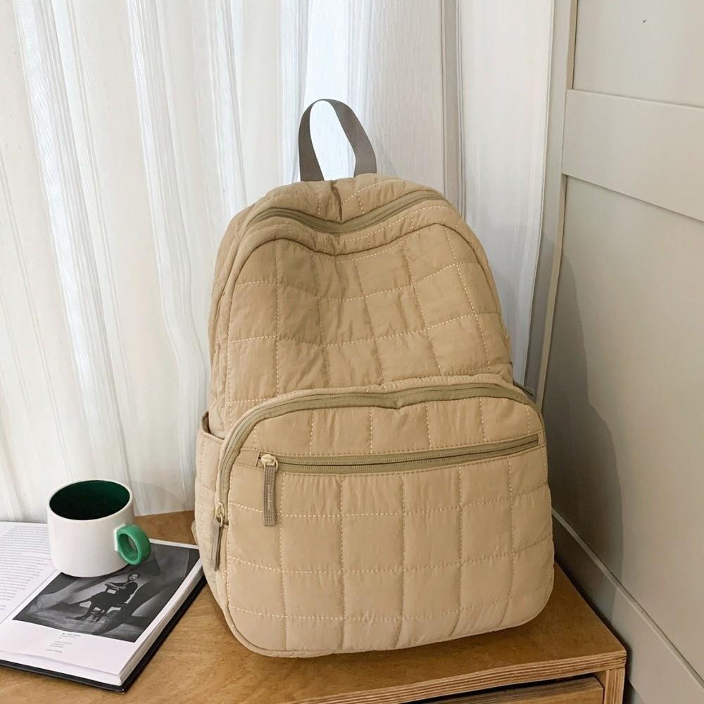 Unisex Quilted Travel Backpack Nylon Solid Color Laptop Backpack Large Capacity Multi-pocket Student Schoolbag