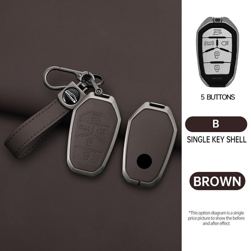 Zinc Alloy Leather Car Remote Key Case Cover Shell Fob For Ssang Yong  G4 Rexton Protective Keychain Styling Accessories