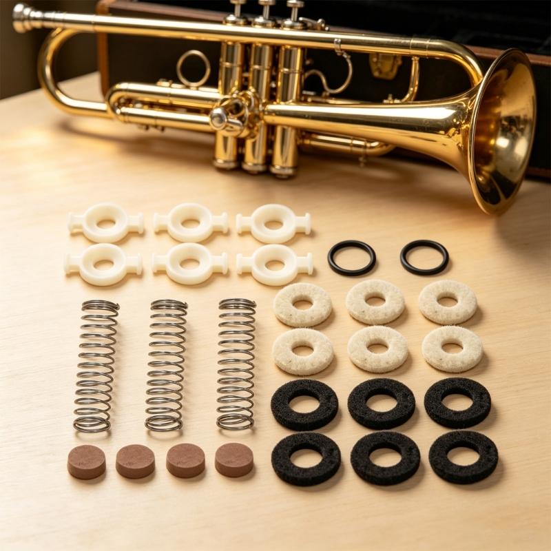 27 Piece Cornet and Trumpet Repair Parts Set with Spring Pieces, Felt Washers, Sealing Washers and Guide Components for Home and School Band Service