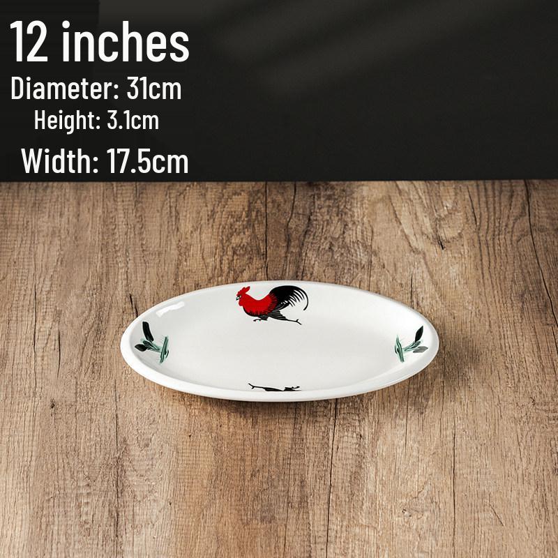 Rooster Series Nostalgic Oval Ceramic Serving Plate