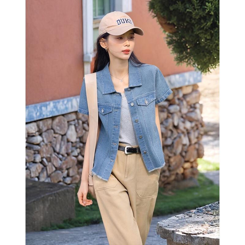 Женская винтажная джинсовая куртка Demana Western Holiday с коротким рукавом M