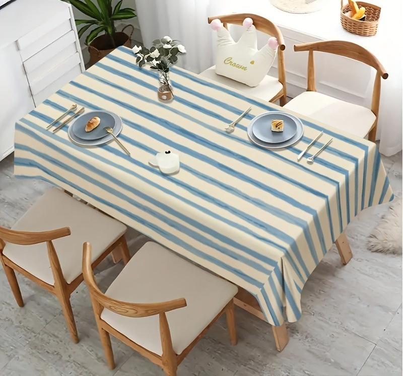 Jmg Household Supplies Unisex Blue/White Striped Tablecloths For Table Decor Waterproof Rectangle Reusable Machine Washable Tablecloth For Weddings Party