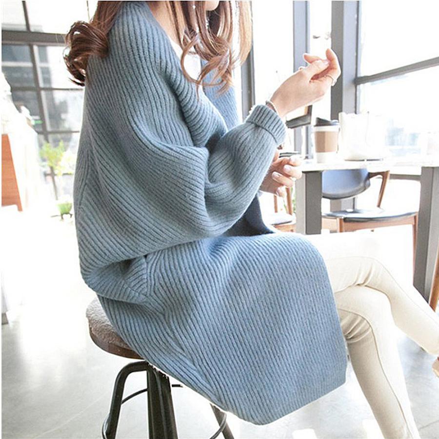 Long Sleeve Knit Cardigan for Women, Korean Style Loose Batwing Sleeves Sweater, Autumn New Pocket Knit Coat