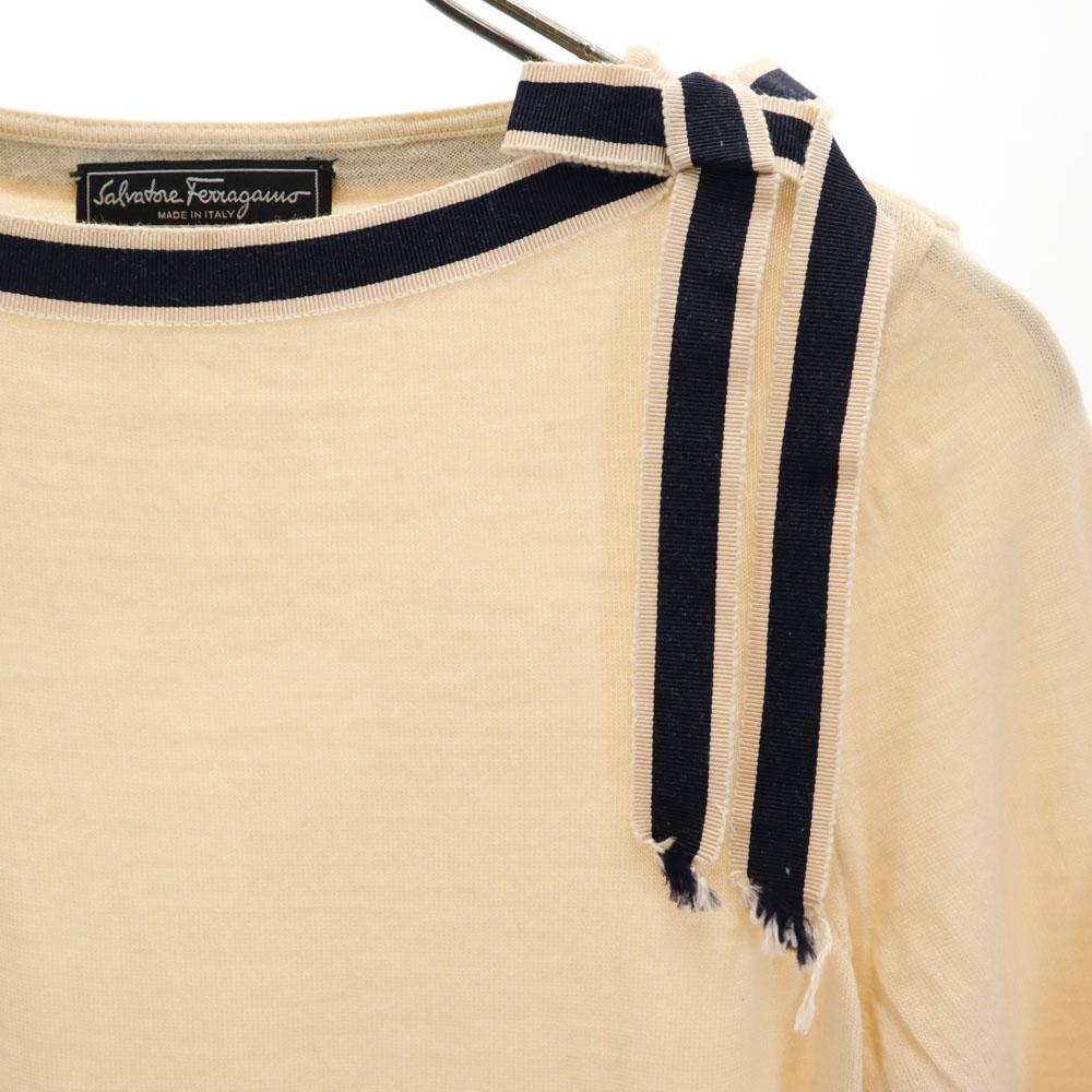 Salvatore Ferragamo Five-quarter sleeve knit M beige sweater Women Used