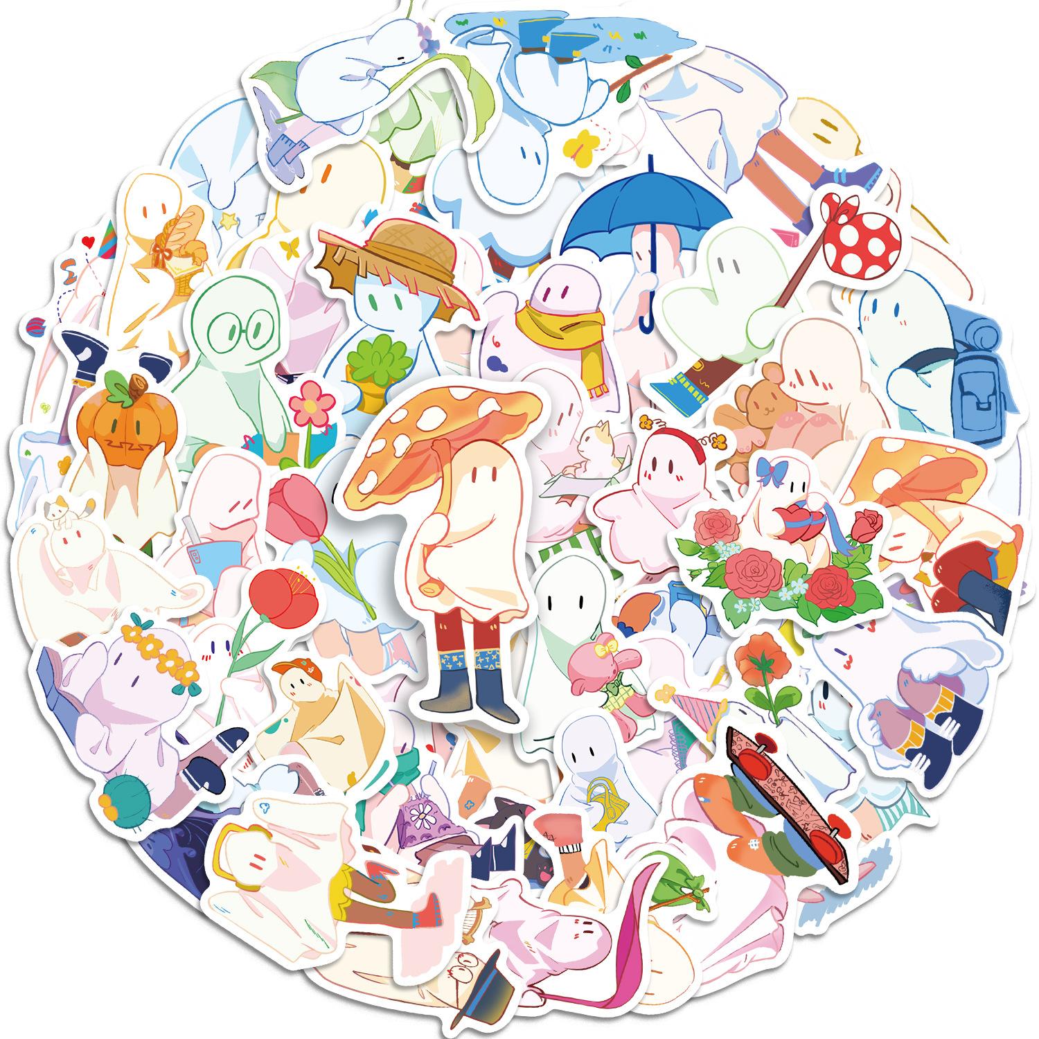 

50 Мультяшных Цветных Наклеек-Дудлов с Привидениями для Гитары, Ноутбука, Чемодана, Сделай Сам, Водонепроницаемые