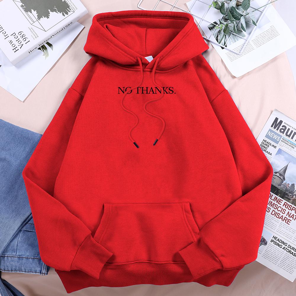 No Thanks Printed Hoodies Women Casual Loose Oversized Hooded Fashion Sports Sweatshirts Fleece Comfortable All Match Clothes