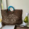French Light Luxury Woven Bag Fashion Hollow Handbag Niche Design Round Hand-held Square Bags Versatile Gold Silver Holiday Bags