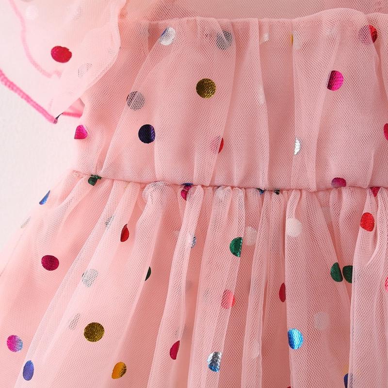 Summer New Year-old Girl Baby Wave Point Fluffy Mesh Skirt Baby Girl Flying Sleeve Princess Skirt Fairy Girl Skirt