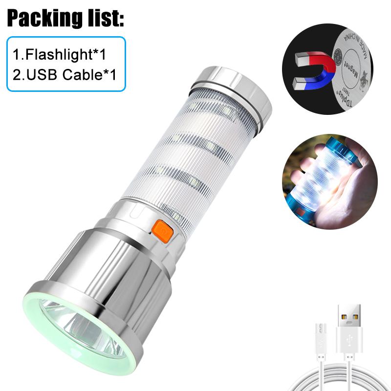 Tragbare LED-Taschenlampe, Multifunktions-Camping-Taschenlampe mit Seitenlicht, wiederaufladbare Zeltlampe, Outdoor-Camping-Laterne für den Notfall