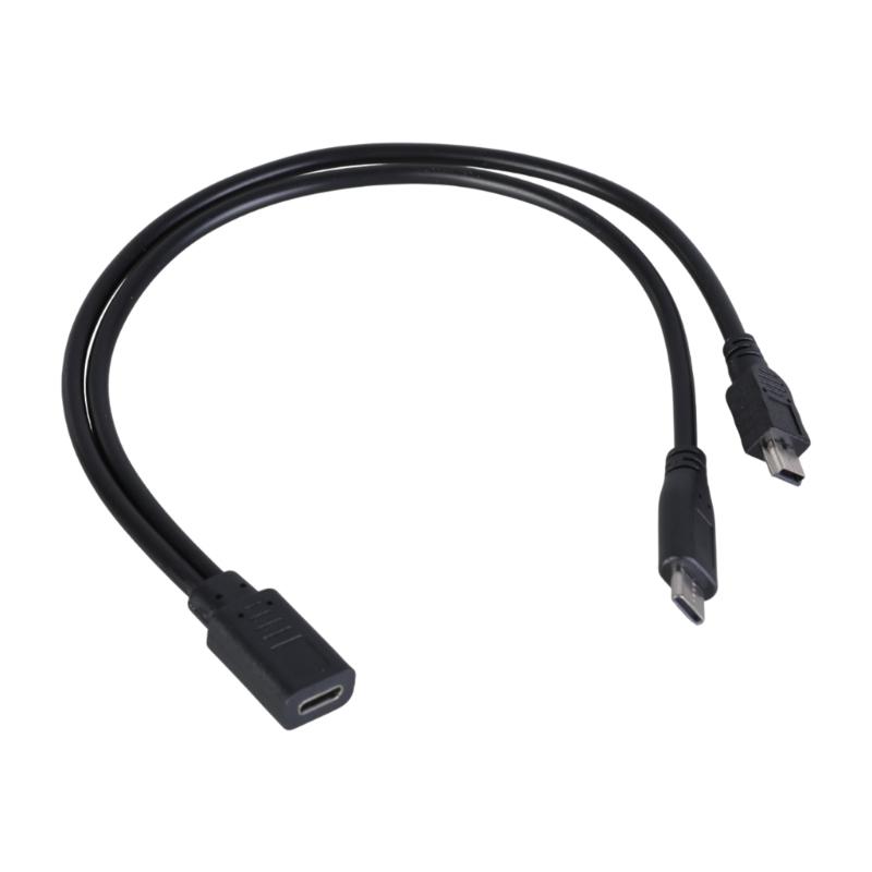 USB C Female to Mini USB+Type C Male Splitter Extension Charging Cable for Electronics Power Supply Accessories