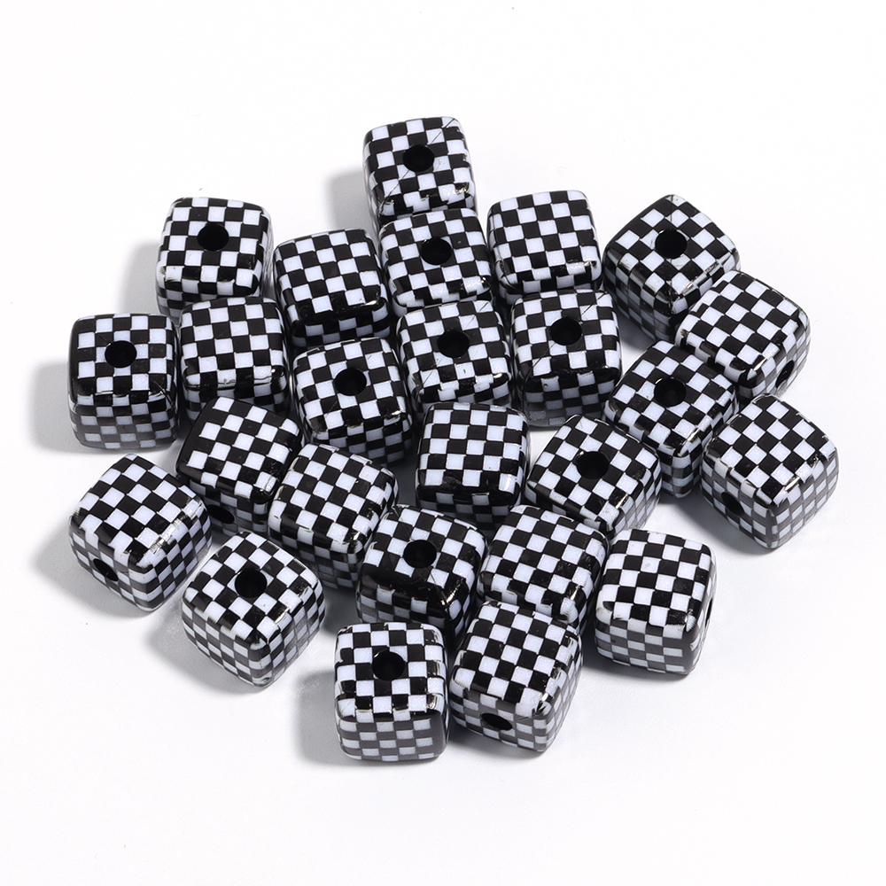 

10Pcs 13mm Acrylic Beads Colorful Checkerboard Pattern Large Hole Square Beads For Craft Bracelet Making DIY Jewelry Accessories чёрный