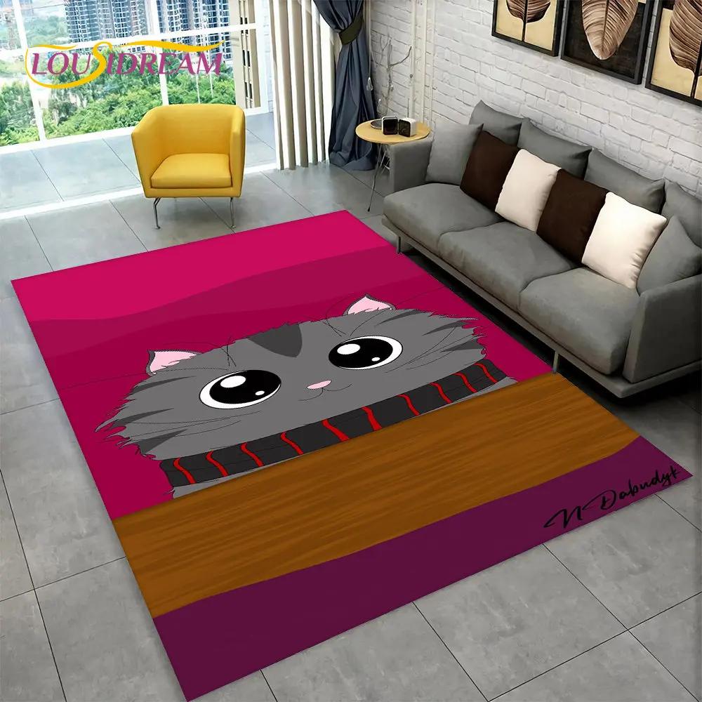 Cute Cat Cartoon Area Rug,Carpet Rug for Living Room Children's Bedroom Sofa Doormat Decor,Kids Play Crawling Non-slip Floor Mat