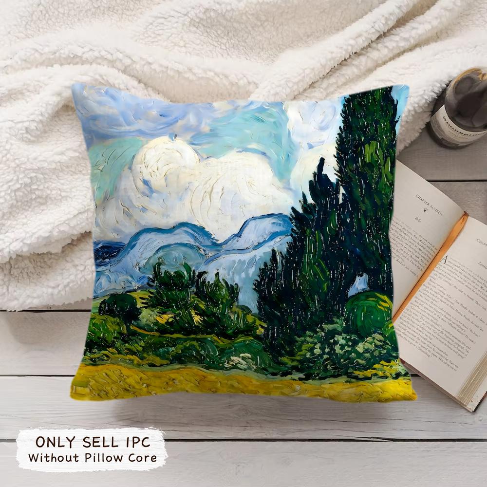 Van Gogh Oil Painting Cushion Cover Soft Short Plush Pillow Cover Smooth Cozy Texture Aesthetic Cushion Case Home Decor
