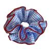 Scrunchie im koreanischen Stil mit rot, blau und weißem Colorblock-Streifenmuster - Süßes und verspieltes Haargummi für Frauen