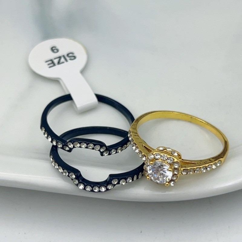 

Two-Tone Gold & Navy Blue Enamel Halo Engagement Ring Set for Women Cubic Zirconia Zircon for Bridal Wedding & Daily Wear 10
